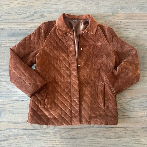 100% Leather Jacket Brown Chore Coat Quilted Women’s Medium Boxy Western - Picture 1 of 8